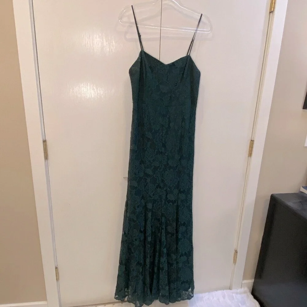 LULU'S Forest Green Spaghetti Strap Vneck Maxi Prom Dress Size Large - Picture 3 of 8